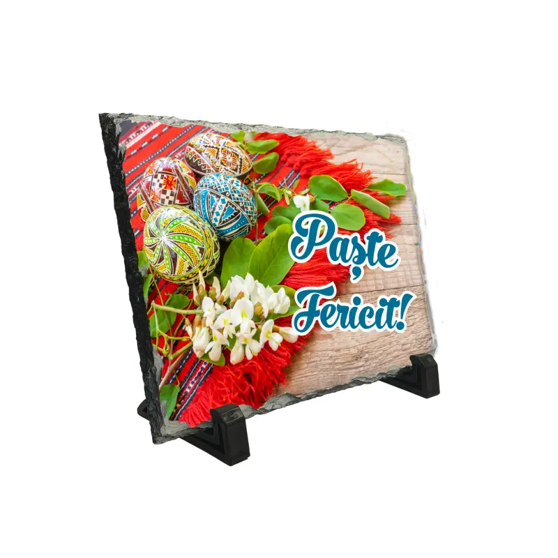 Paste fericit, piatra ardezie personalizata, cu mesaj model, pa125